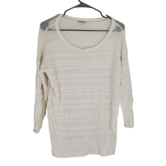 Mos Mosh 100% Linen Open Quiet Luxury Old Money Stripes‎ Top Womens M Off-White - Picture 1 of 10